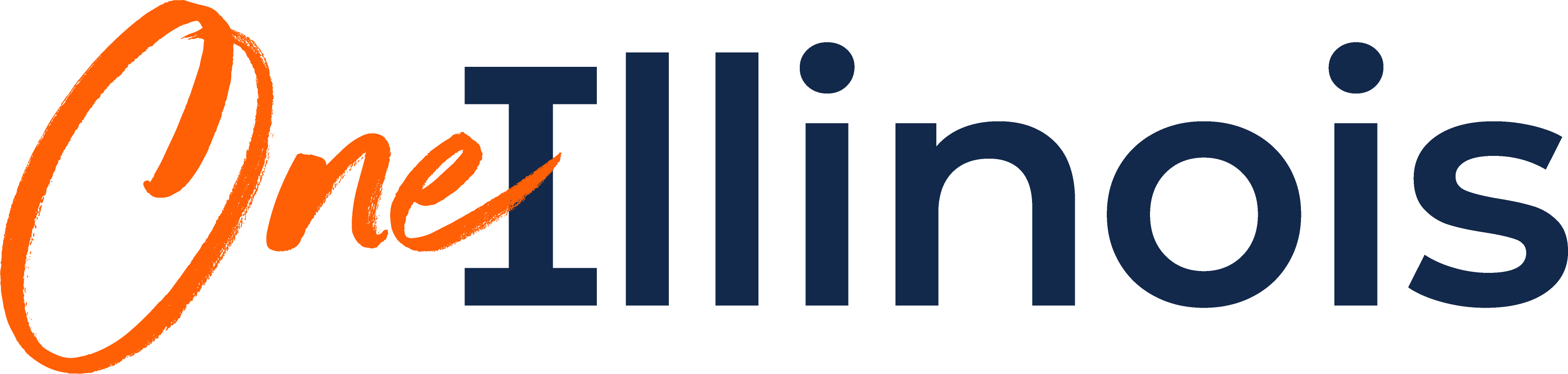Stylized OneIllinois text in orange and blue